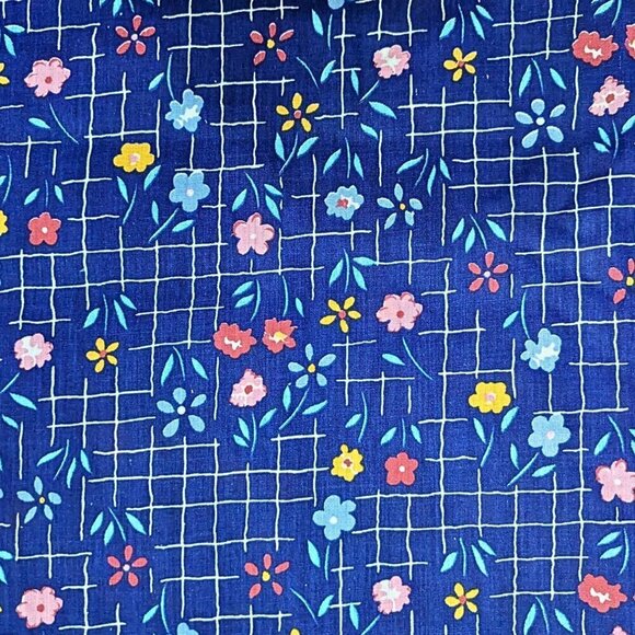 Vtg 70s RAYMOND HALPERN Blue Beachy Floral Check Sweetheart Shift MuuMuu Sz M/XL - Picture 2 of 8